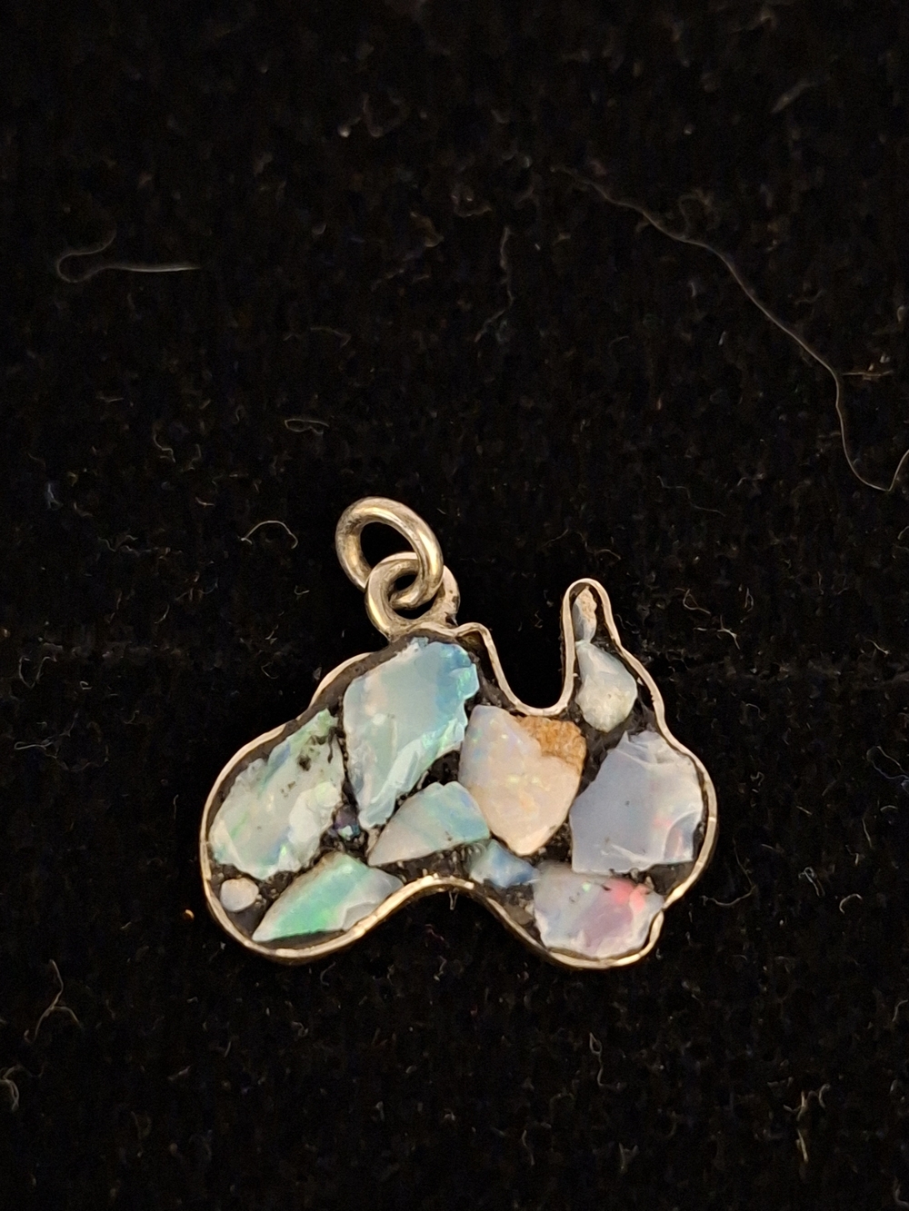 Opal Mosaic Australia-Shaped Pendant Charm - Iridescent Blue-Green